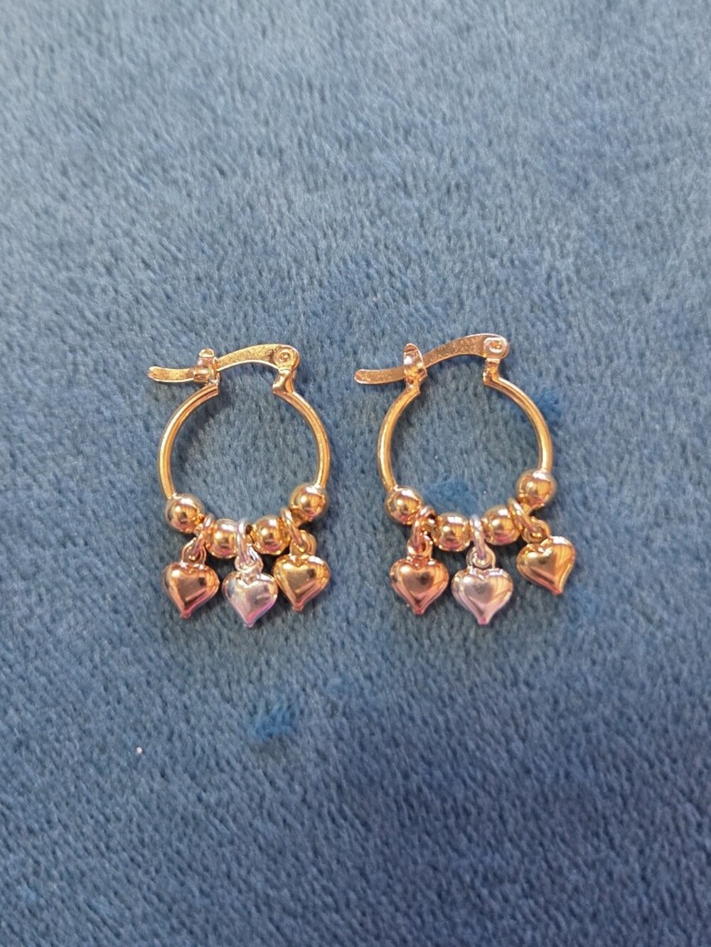 Tri-Color Heart Charm Hoop Earrings - Gold Filled
